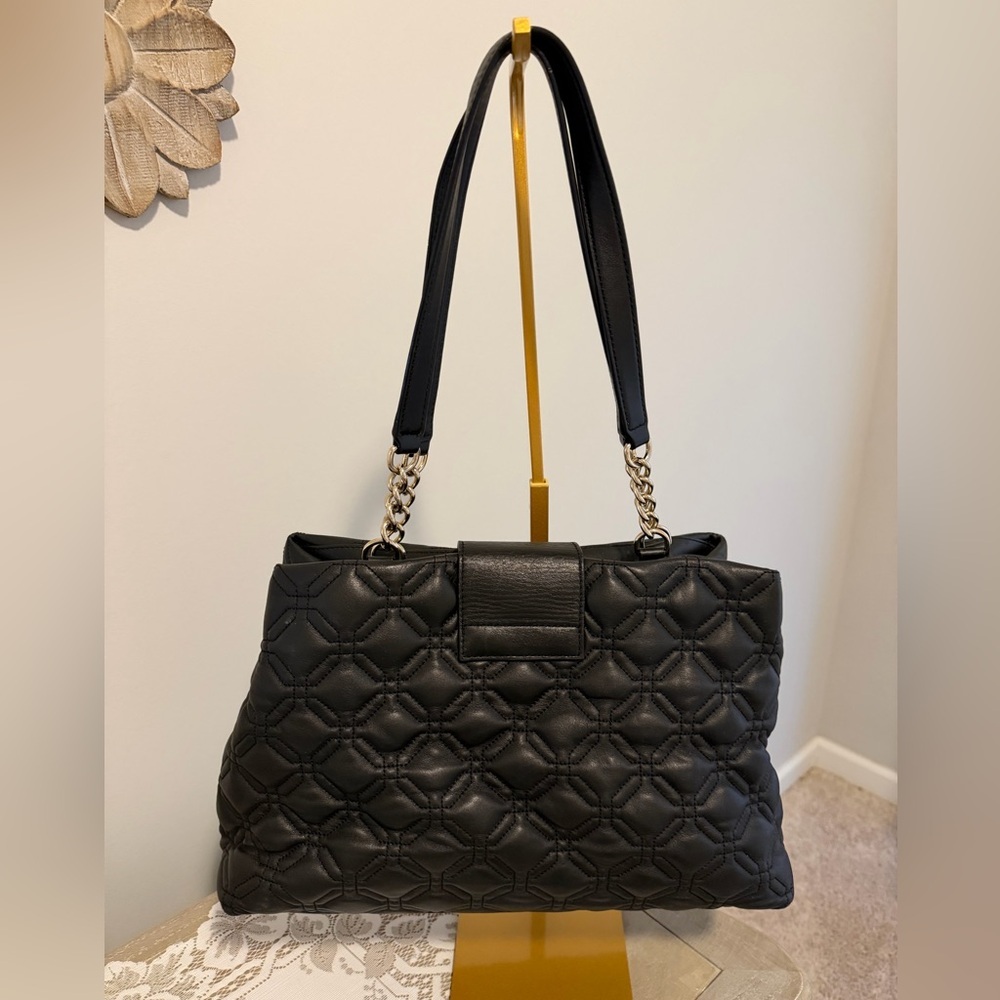 Kate Spade Astor Court Elena Black Quilted Leather Shoulder Bag 14.5x9.5 + charm - Picture 3 of 14